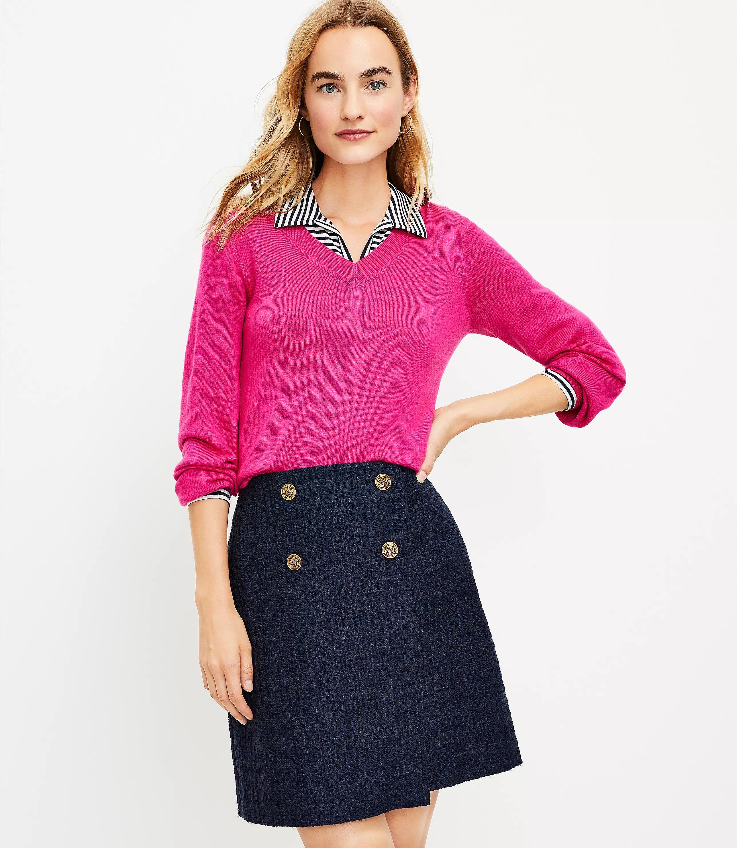 Tweed Button Wrap Skirt | LOFT