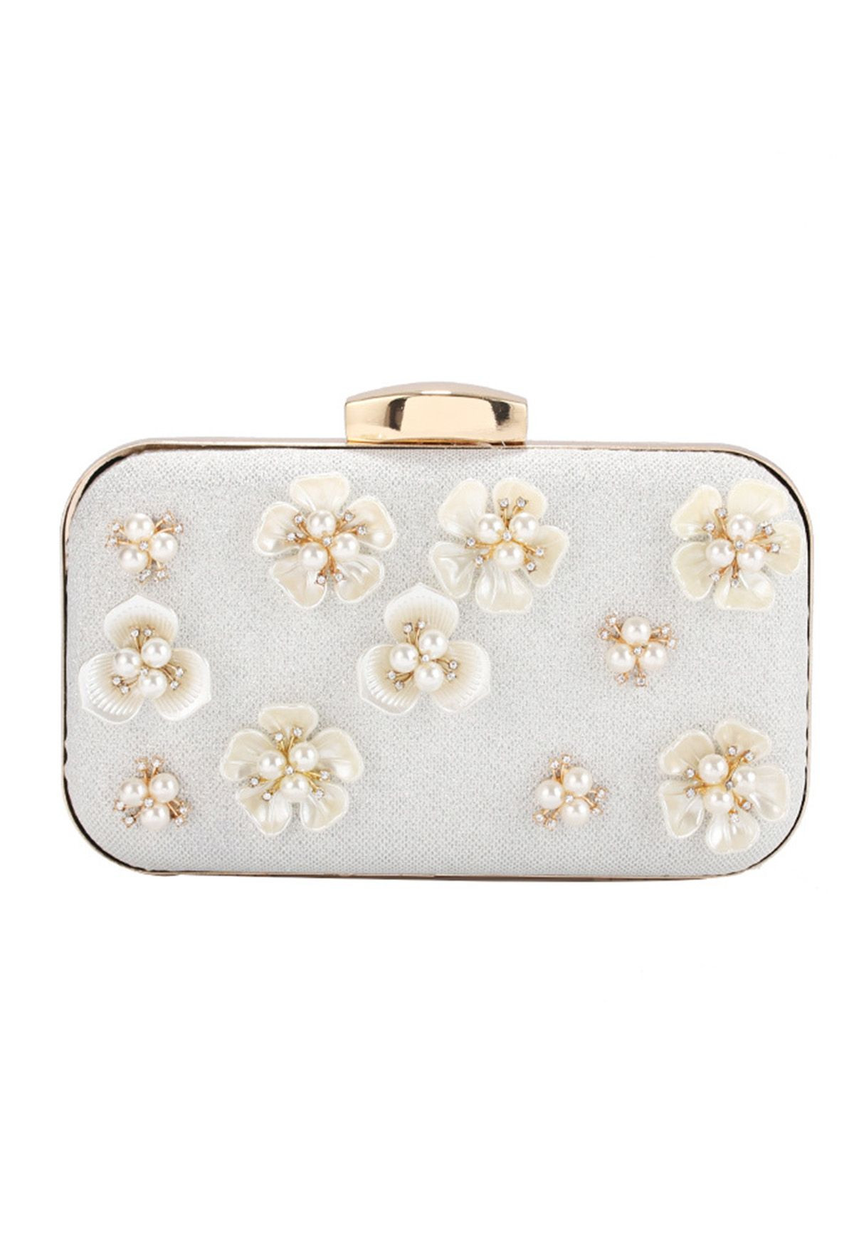 Beaded 3D Flower Clutch in Silver | Chicwish