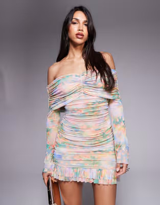 AFRM long sleeve ruched mini dress with ruffle hem in floral | ASOS | ASOS (Global)