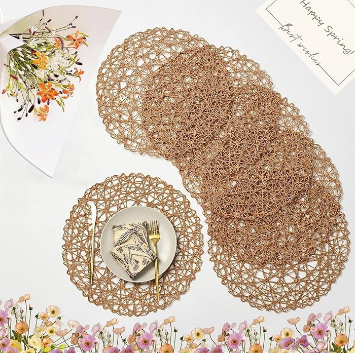 IcosaMro Brown Round Placemats Set of 12 for Dining Table, 13 Inches Paper Woven Boho Small Decor... | Amazon (US)