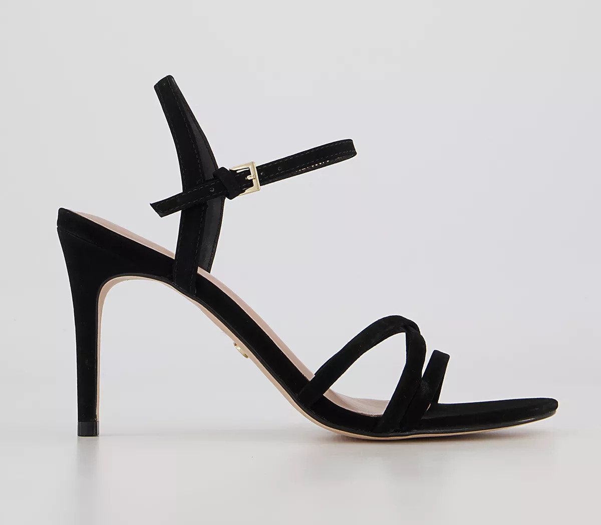 Office
								Mood Strappy Two Part Stiletto Heeled Sandals
								Black Nubuck | OFFICE London (UK)