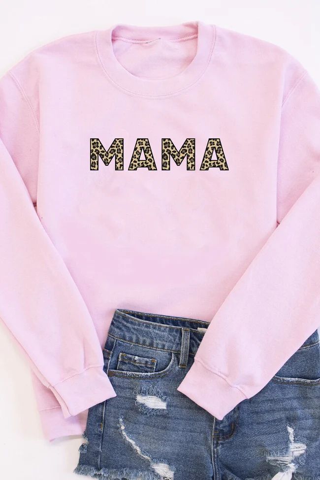 Mama Animal Print Sweatshirt Light Pink FINAL SALE | The Pink Lily Boutique