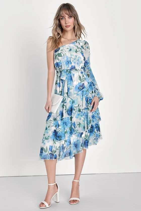 Such Sweetness Blue Floral Print Tiered Ruffled Midi Dress | Lulus (US)