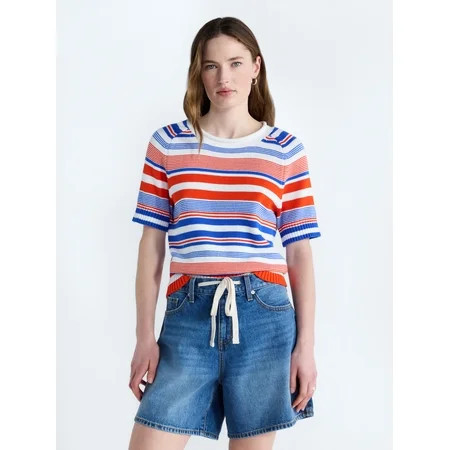 Free Assembly Women's and Women's Plus Roll Neck Cotton Sweater with Short Sleeves, Sizes XS-4X | Walmart (US)