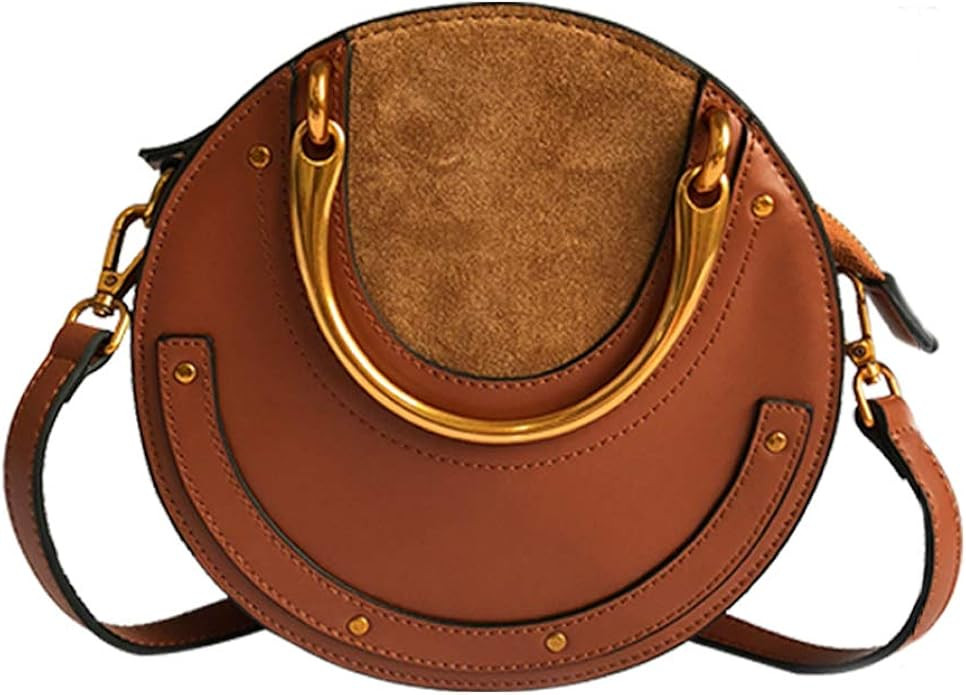 Yoome Elegant Rivet Bag Punk Purse Circular Ring Handle Handbags Cowhide Crossbody Bags For Women | Amazon (US)