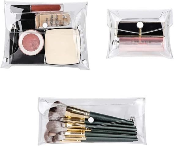 Mini PVC Makeup Bag Small Clear Plastic Cosmetic Organizer Bag Pouch with Snap Closure for Vacati... | Amazon (US)