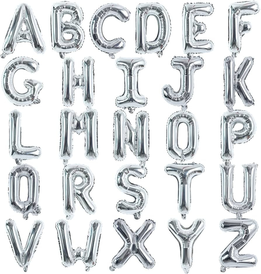 TONIFUL 52 Pieces 16 Inch Silver Letter A-Z Balloons,Custom Phrase Mylar Foil Alphabet Letter DIY... | Amazon (US)