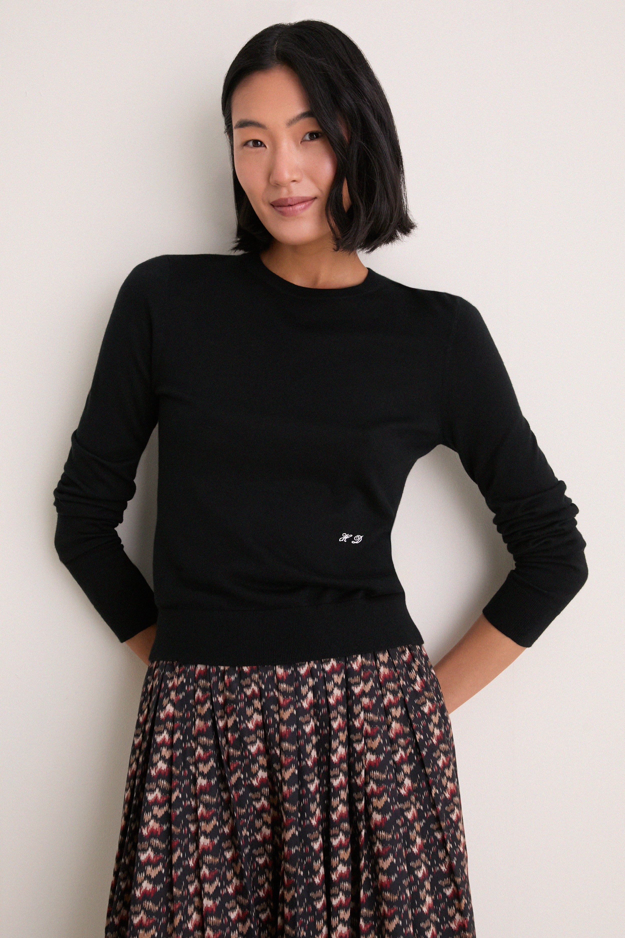 Black Cashmere Silk Long Sleeve Katie Tee | Tuckernuck (US)