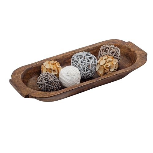 Mie Creations 16'' Large Wooden Dough Bowl for Decor, Huge Decorative Centerpiece Oval Rustic Dough Bowls for Table | Handmade Long Wood Bowl, Thanksgiving Christmas, Festival Dining Decorations | Amazon (US)
