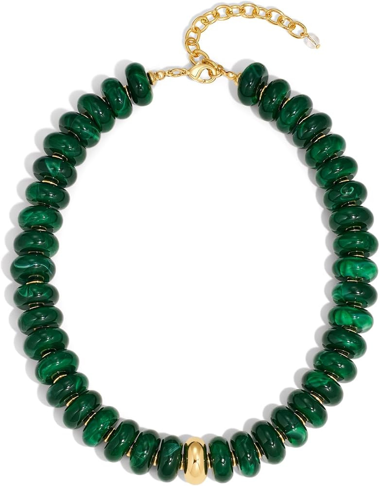 Beaded necklace for Women Boho Bead Gemstone Chunky Necklace Big Bead Necklace Fashion Trendy Sum... | Amazon (US)
