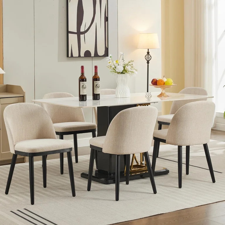 COZONY Set of 6 Upholstered Dining Chairs, Modern Farmhouse Side Chairs with Padded Seat and Wood... | Walmart (US)