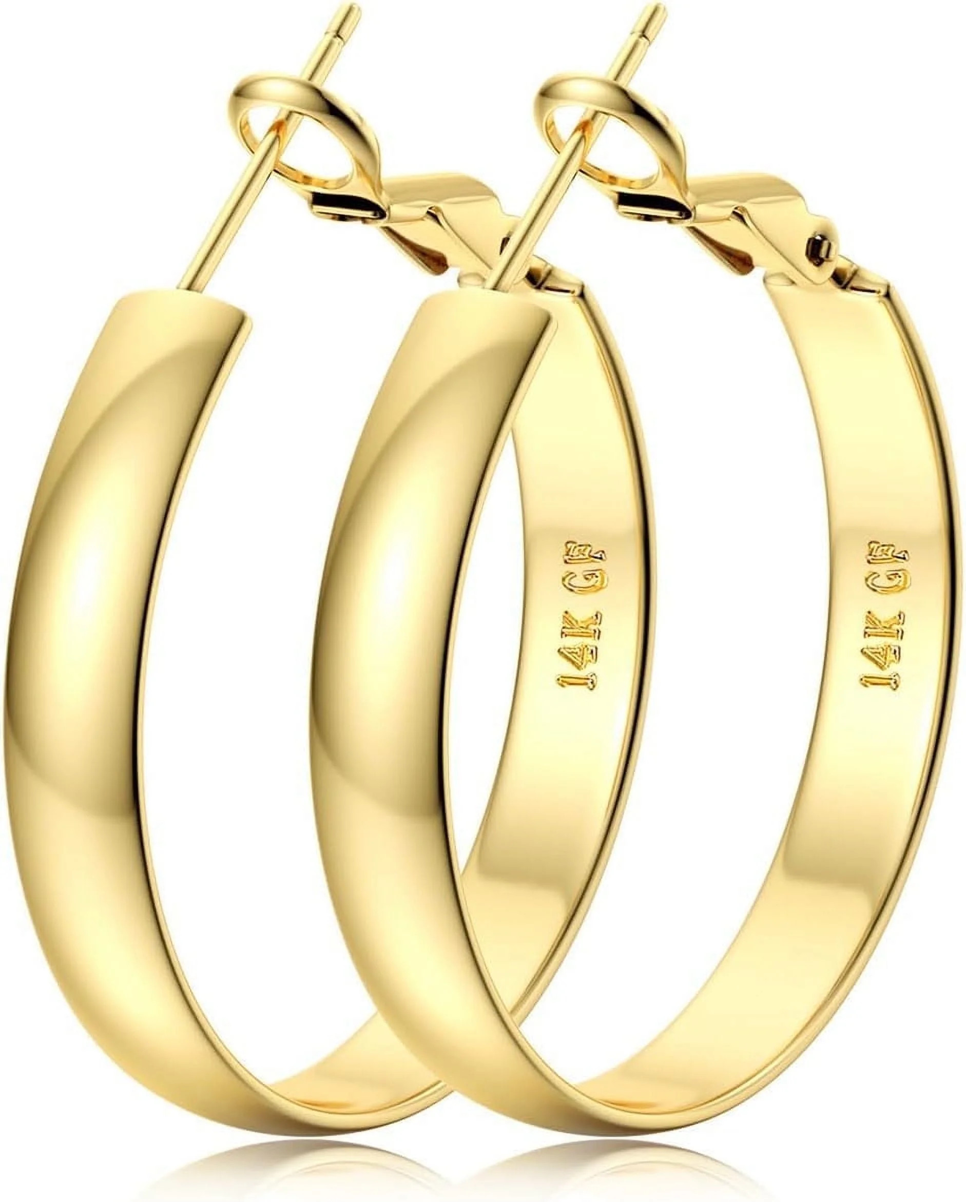 Bavsenic 14K Gold Hoop Earrings For Women,Large Gold Filled Hoops,Medium Hoop Earring,50mm/60mm/7... | Walmart (US)