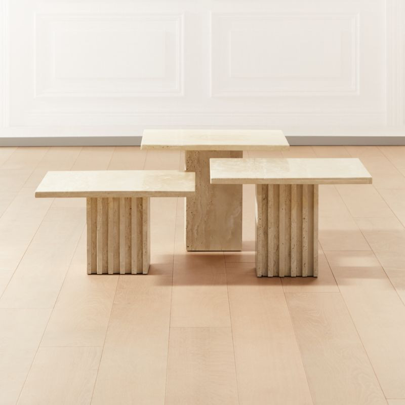 Carve 3-Piece Travertine Cocktail Table Set + Reviews | CB2 | CB2