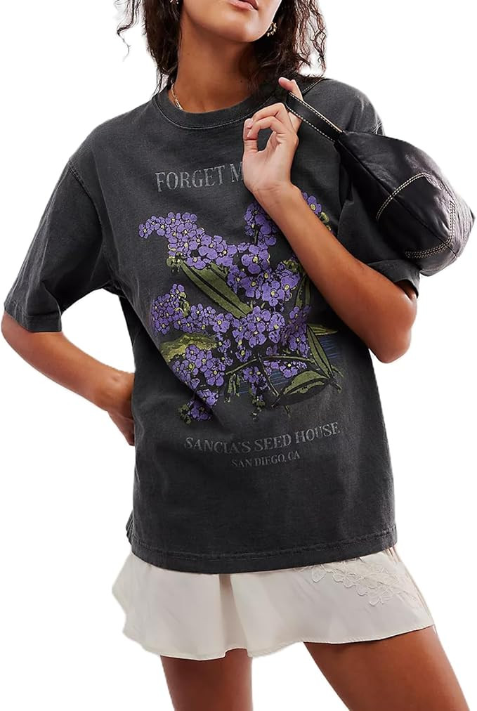 Women Girls Cute Vintage Oversized Floral Graphic Tees Y2K Chic Baggy T Shirts Teen Preppy Coasta... | Amazon (US)