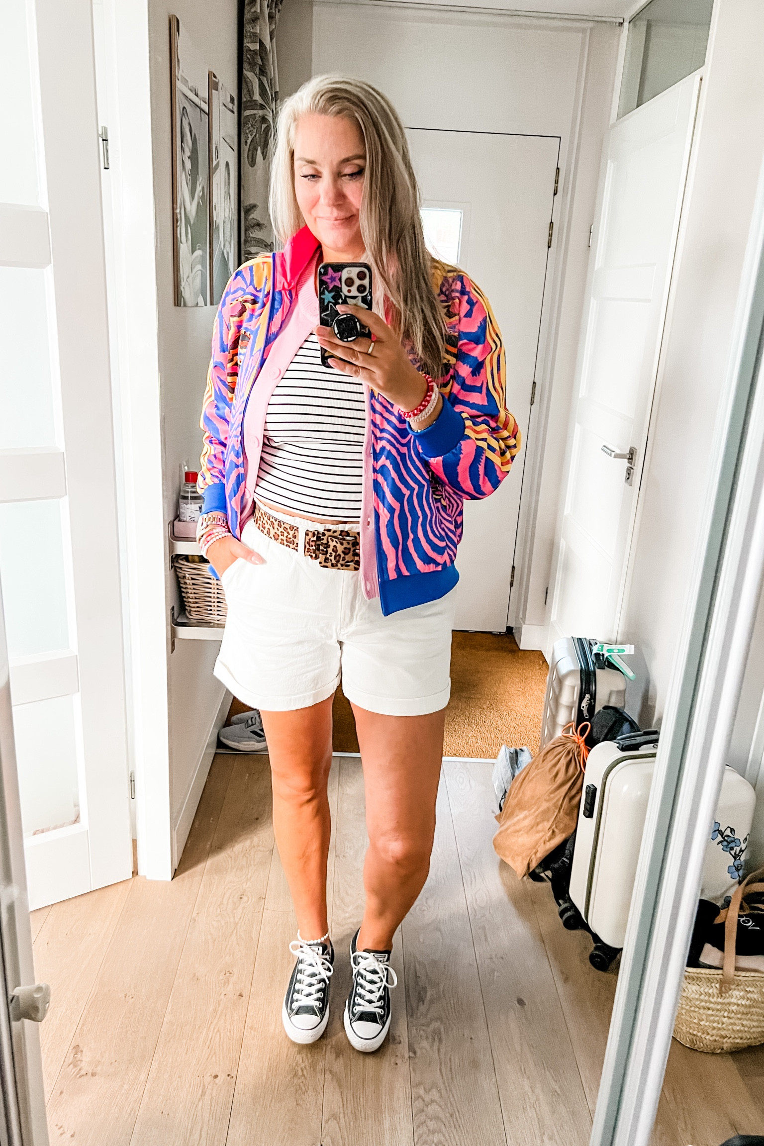 Ootd - Thursday. Road trip ready in the viral Uniqlo bra top paired with white cotton twill shorts (Bonprix), black Converse all stars, a light pink cardigan (Hema) and  Adidas x Farm Rio jacket. 



#LTKnederlands #LTKstyletip #LTKeurope