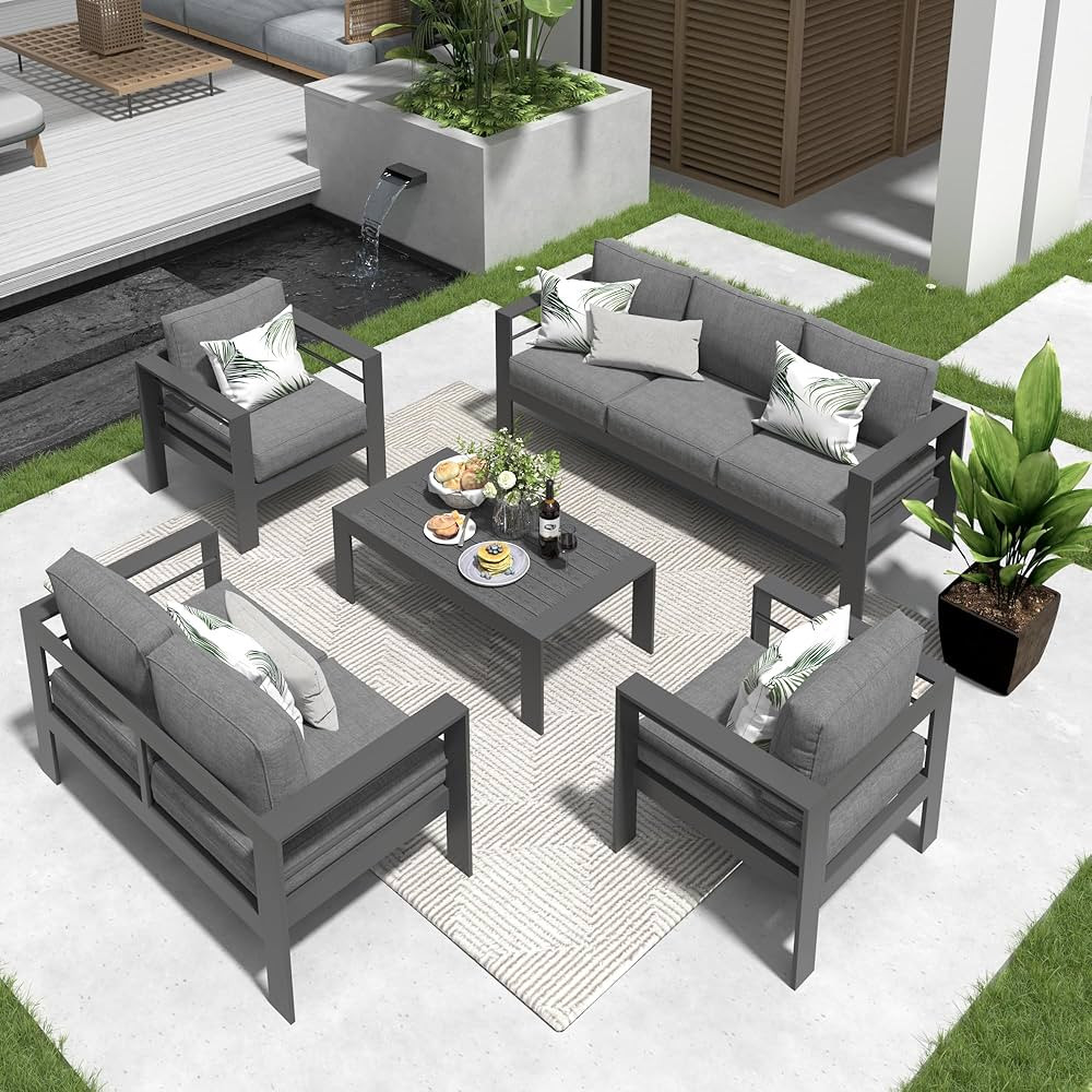 Solaste Aluminum Patio Furniture Set,5 Pieces Modern Outdoor Conversation Set Sectional Sofa with... | Amazon (US)
