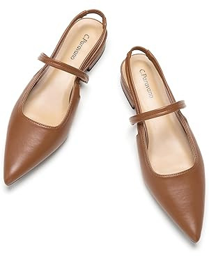 C.Paravano Women's Slingback Flats | Pointed Toe Flats Sandals | Leather Kitten Heels | Closed He... | Amazon (US)