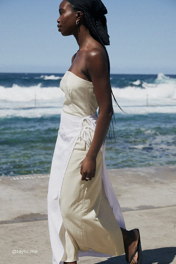 OPAL OAT STRAPLESS MIDI DRESS | DISSH
