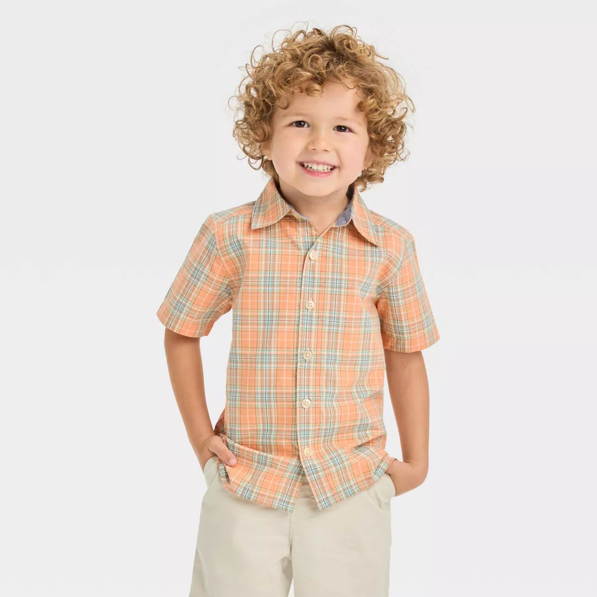 OshKosh B'gosh Toddler Boys' Plaid Woven Top - Orange | Target