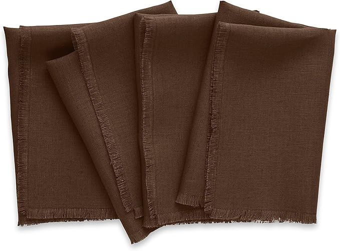 Solino Home Linen Cloth Napkins 20 x 20 Inch – Fringe Mocha Napkins for Fall, Thanksgiving, Chr... | Amazon (US)