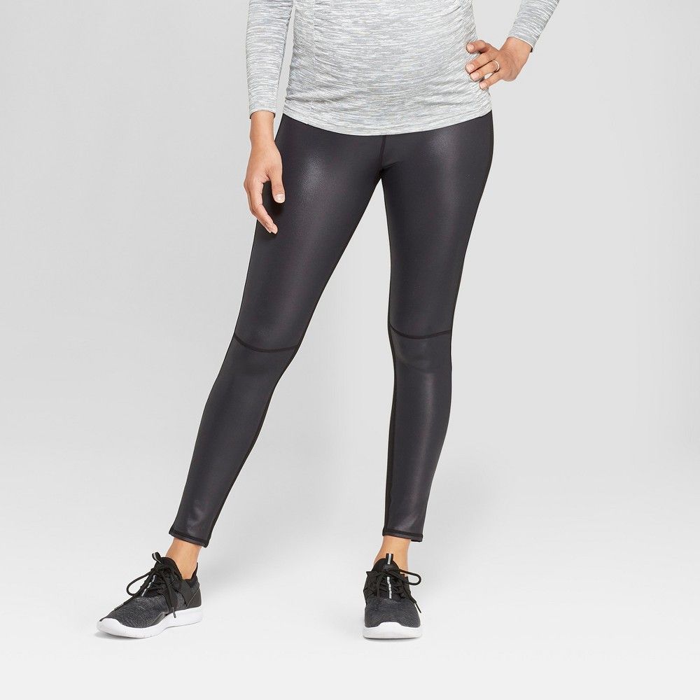 Maternity Faux Front Leather Active Leggings with Crossover Panel - Isabel Maternity by Ingrid & Isabel Black XS, Women's | Target