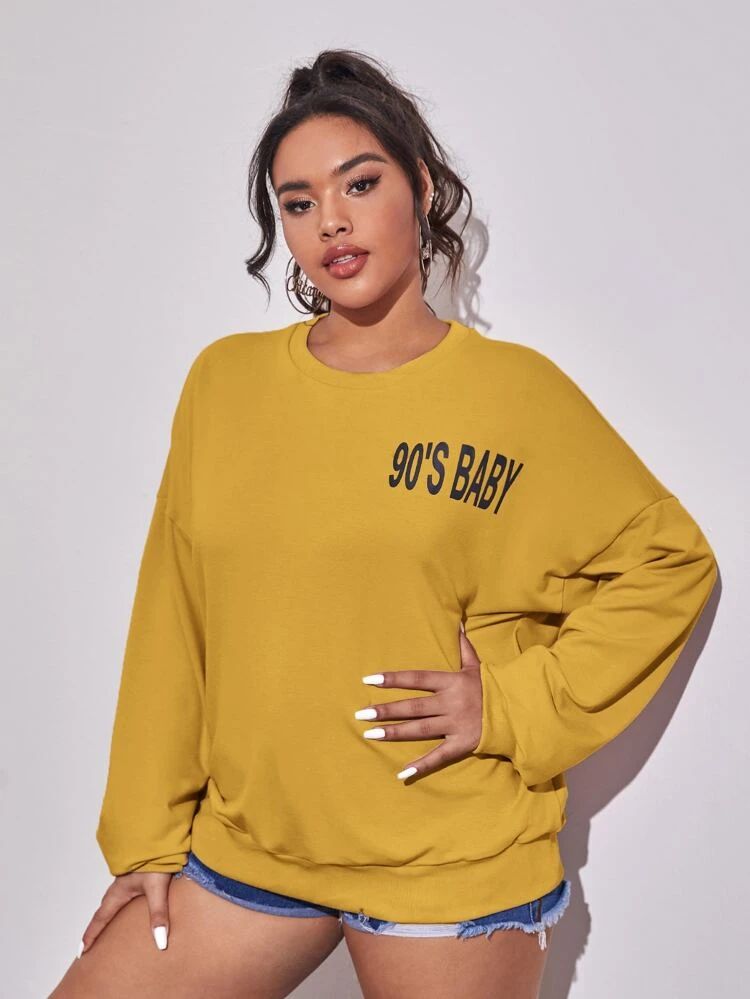 Plus Letter Graphic Bishop Sleeve Sweatshirt | SHEIN