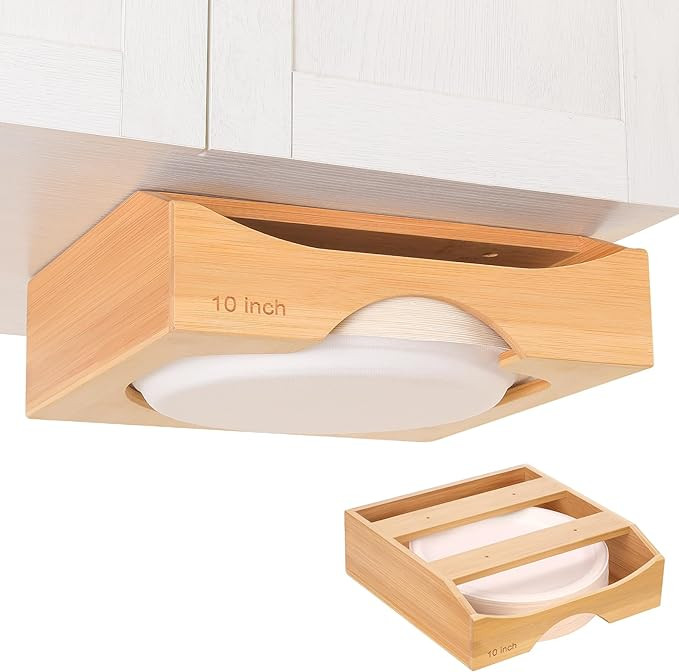 10-inch Paper Plate Dispenser Under Cabinet, Bamboo Paper Plate Holders, Kitchen Counter Vertical... | Amazon (US)