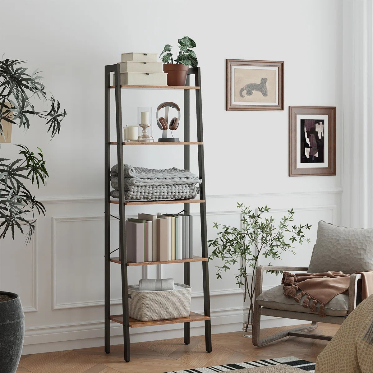 Jabari 67.9" H x 22" W Metal Ladder Bookcase | Wayfair North America