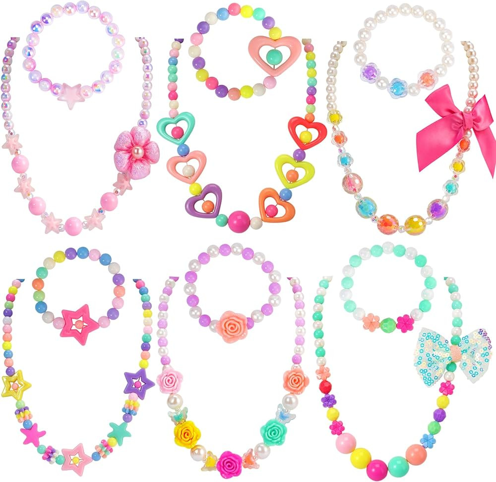 PinkSheep Kids Jewelry for Girls Girls Jewelry,6 Sets, Beaded Necklace and Beads Bracelet for tod... | Amazon (US)