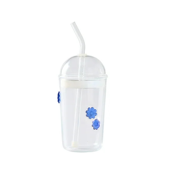 Better Homes & Gardens Glass Sipper Blue Floral Icon with Glass Lid | Walmart (US)