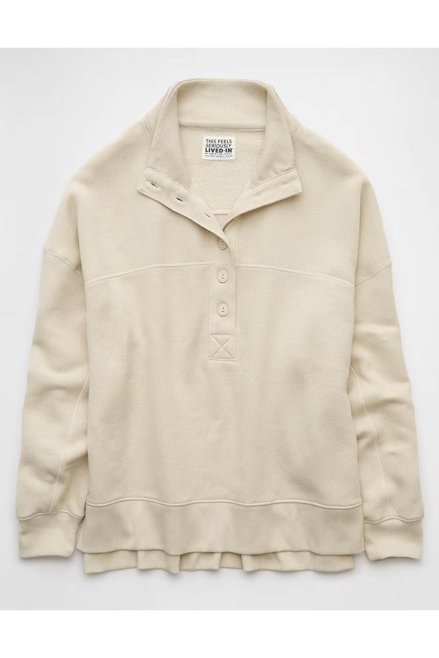 AE Big Hug Henley Sweatshirt Women's Cream S | American Eagle Outfitters (US & CA)
