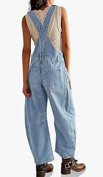 CHARTOU Women Casual Denim Bib Overalls Baggy Barrel Jeans Y2k Wide Leg Denim Jumpsuit Mid Rise B... | Amazon (US)