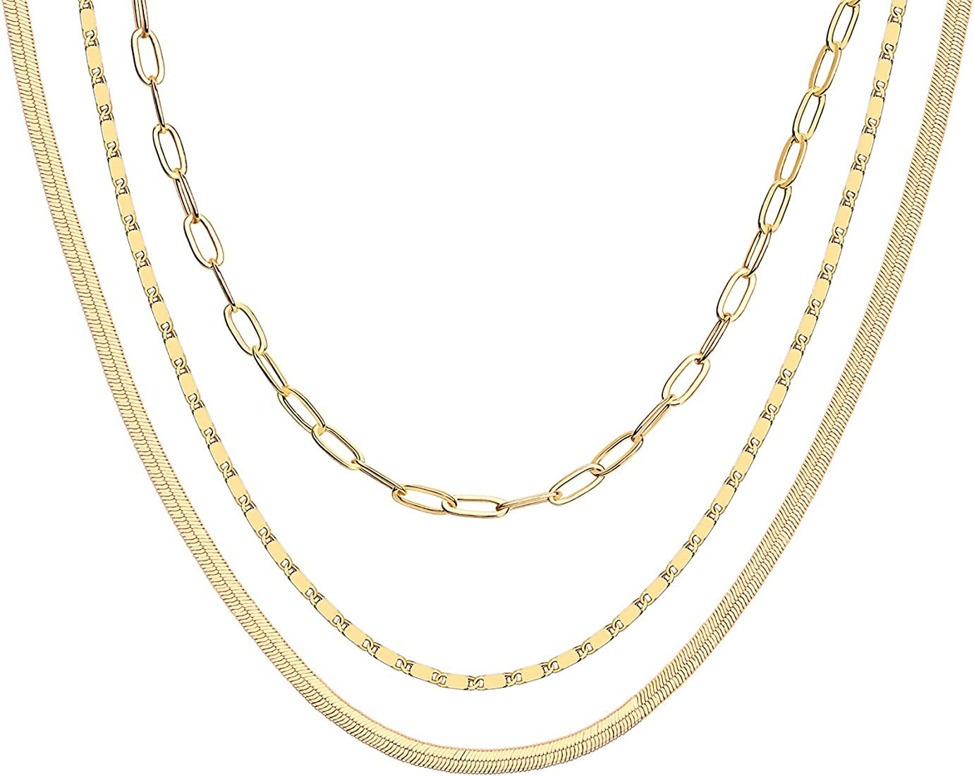 PAVOI 14K Gold Plated Dainty Layering Necklaces for Women | Snake Chain, Curb Link, Paperclip Lay... | Amazon (US)