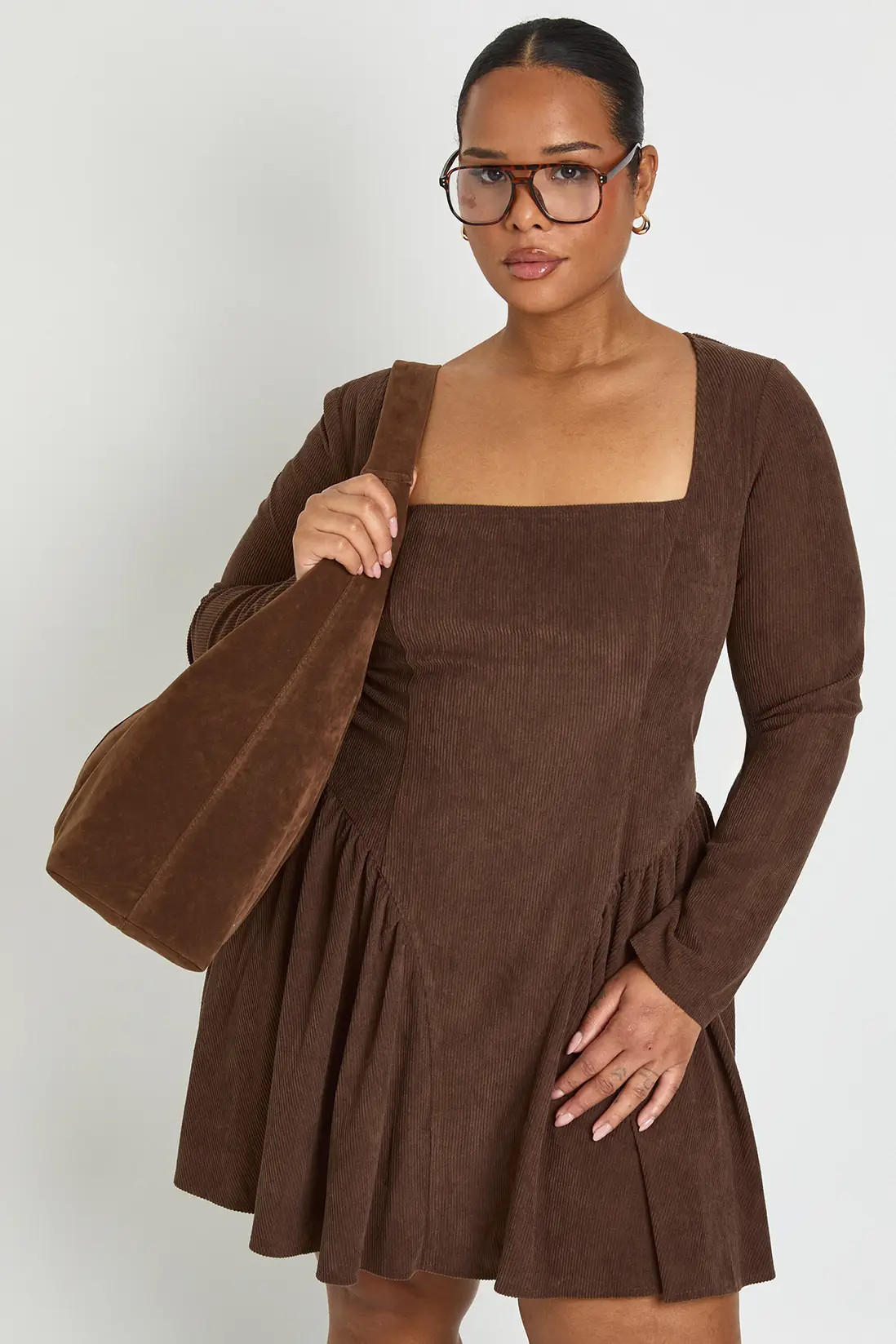 Plus Cord Milkmaid Skater Dress | boohoo (US & Canada)