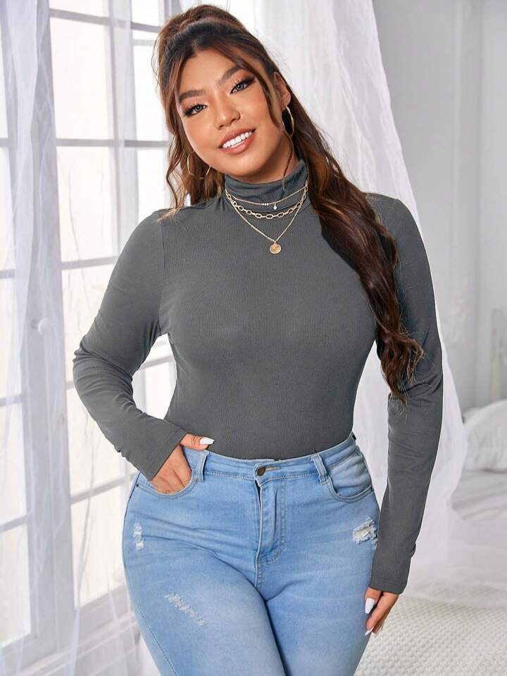 SHEIN Essnce Plus Solid High Neck Tee | SHEIN