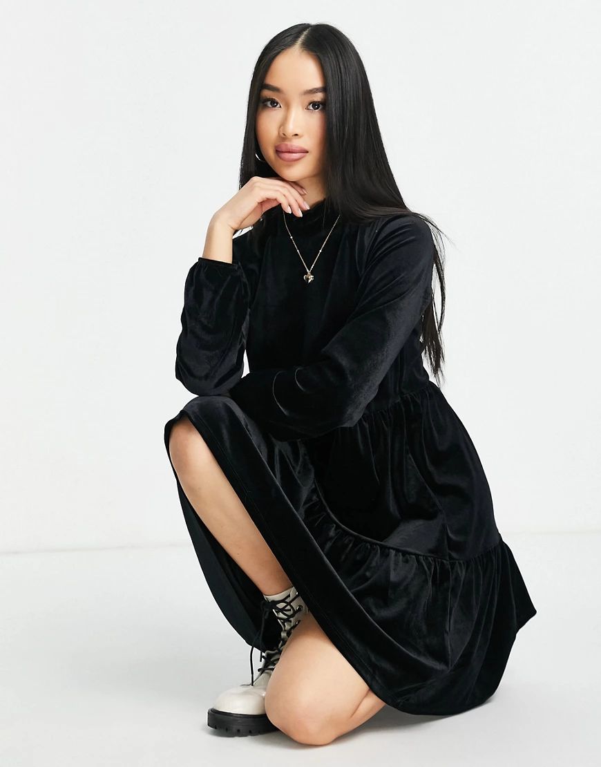 Monki recycled velvet mini dress in black | ASOS (Global)