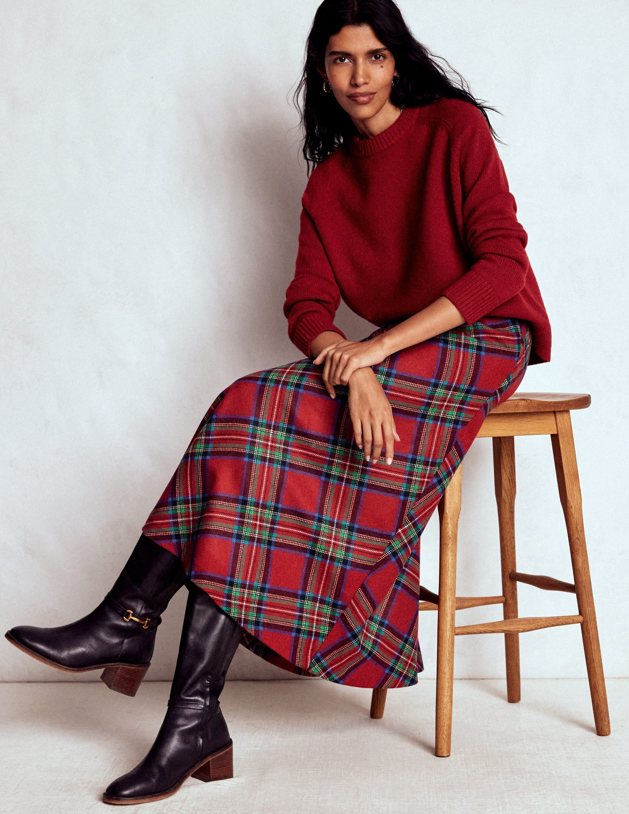 Hayley Wool Midi Skirt-Red, Blue and Green Check | Boden UK