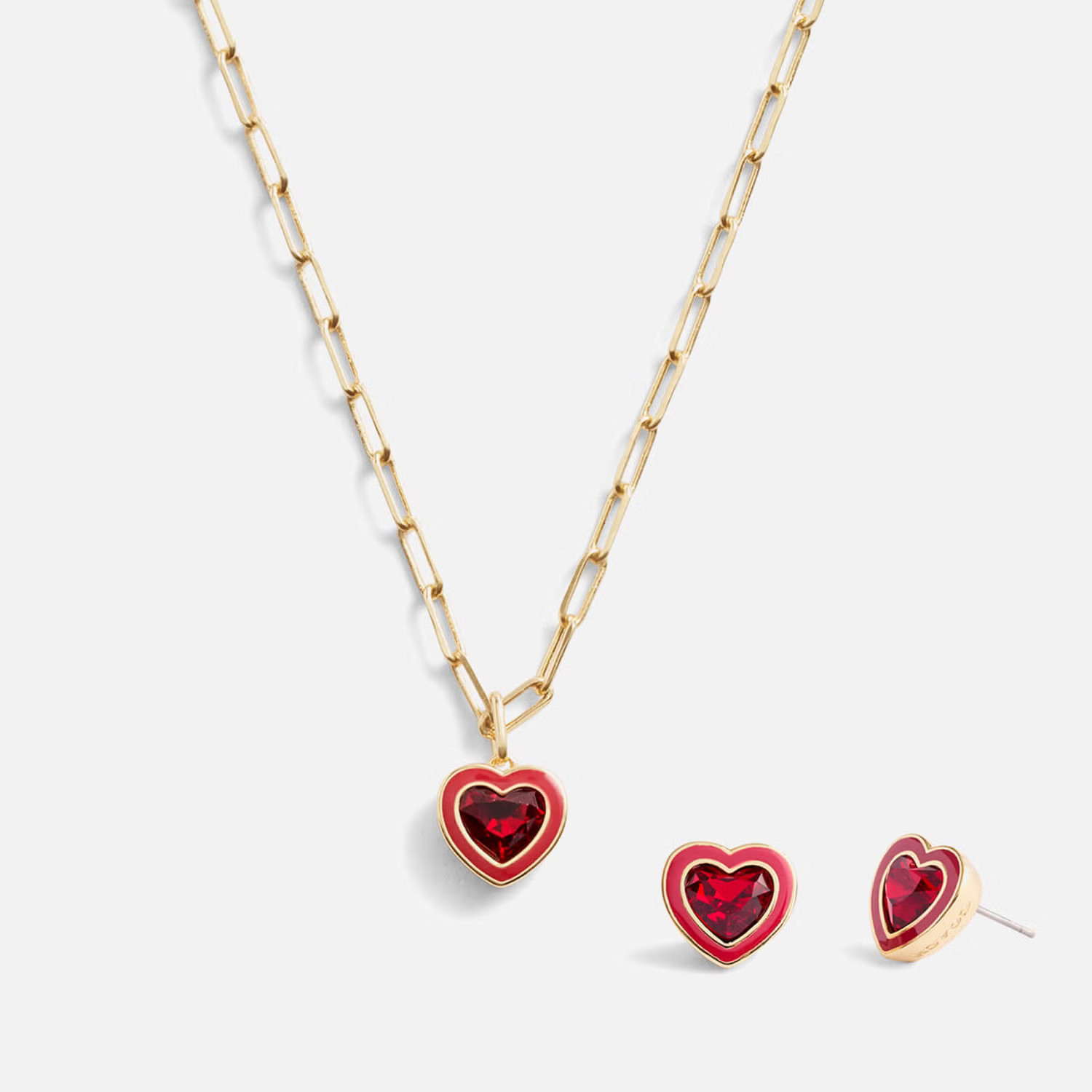Coach Enamel Heart Gold-Tone Necklace and Earring Boxed Set | The Hut (Global)