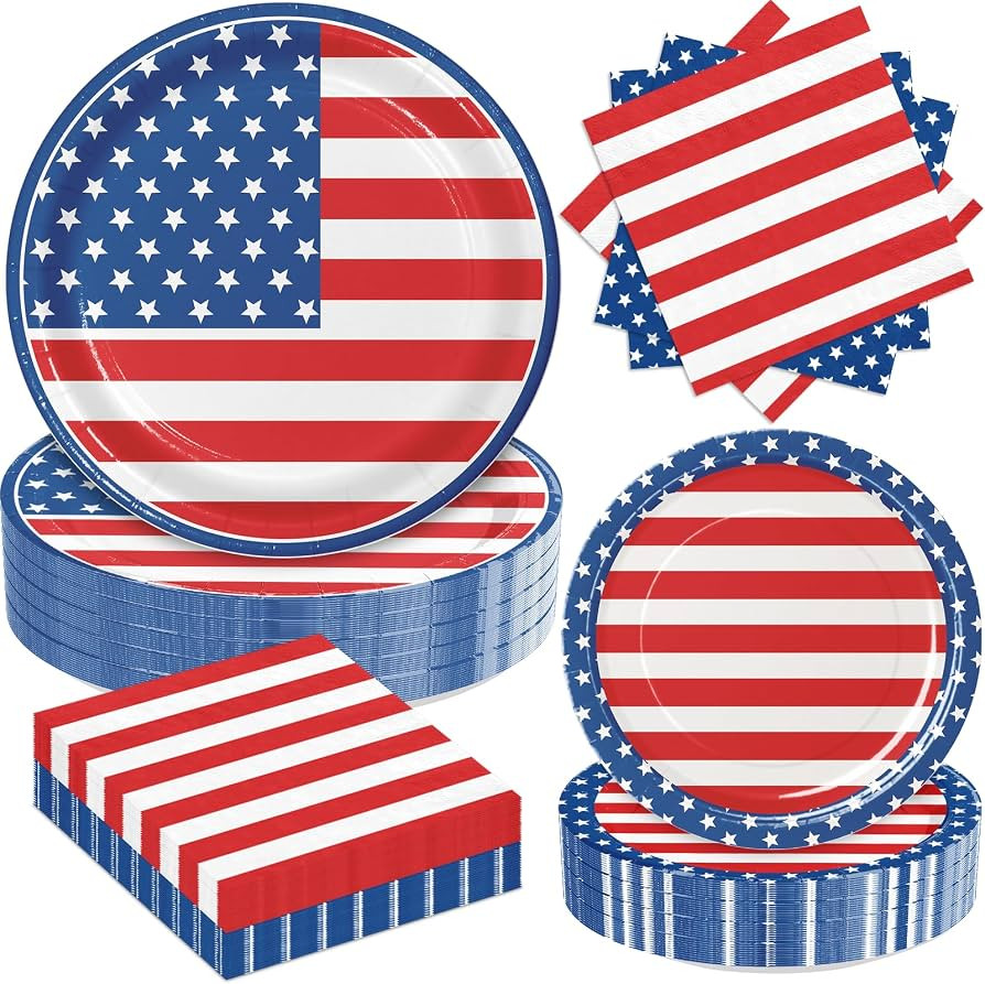 4th of July Party Supplies Set,180pcs Patriotic American Flag Themed Plates and Napkins,for Memor... | Amazon (US)