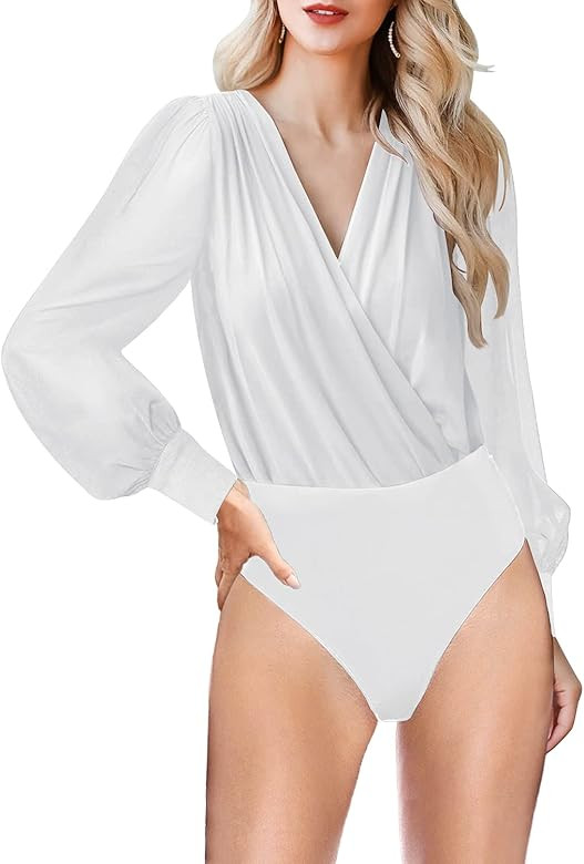 MIHOLL Women's Sexy Sleeveles One Piece Wrap V Neck Bodysuit Tank Tops | Amazon (US)