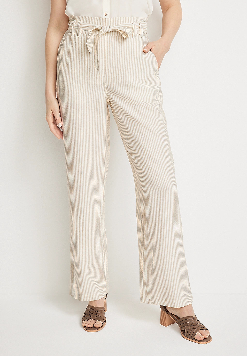 Wide Leg Tie Waist Crepe Pant | Maurices