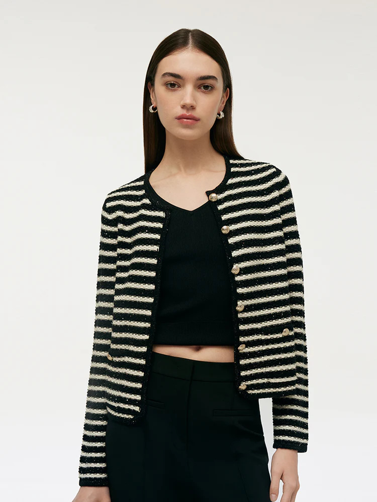 Black And White Stripe Women Cardigan | GOELIA