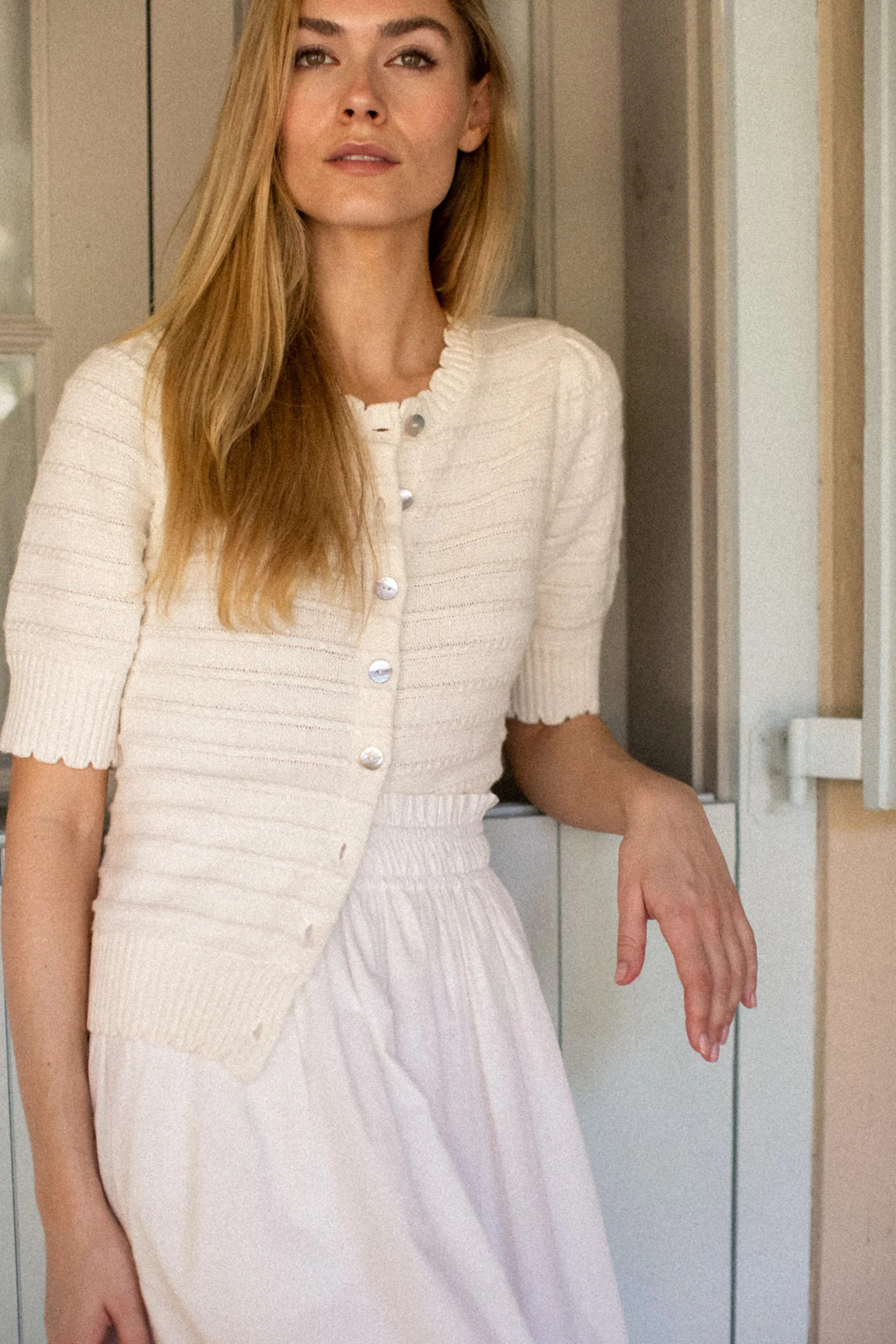 Short Sleeve Evelyne Cardigan - Ivory | Marea