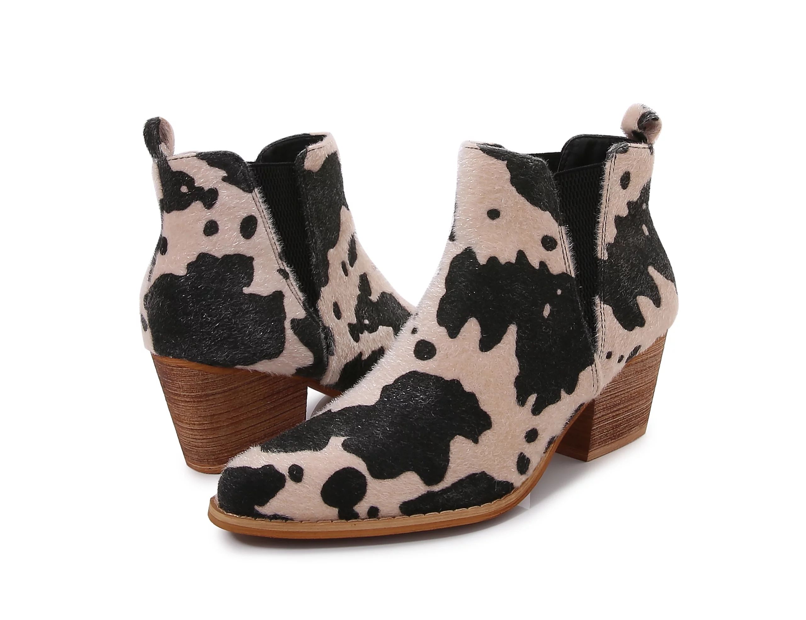 Wooden Heel Short Chelsea Ankle Boots (Cow Beige, 8) - Walmart.com | Walmart (US)
