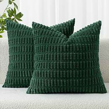 MIULEE Pack of 2 Christmas Dark Green Corduroy Decorative Pillow Covers 18x18 Inch Soft Boho Stri... | Amazon (US)