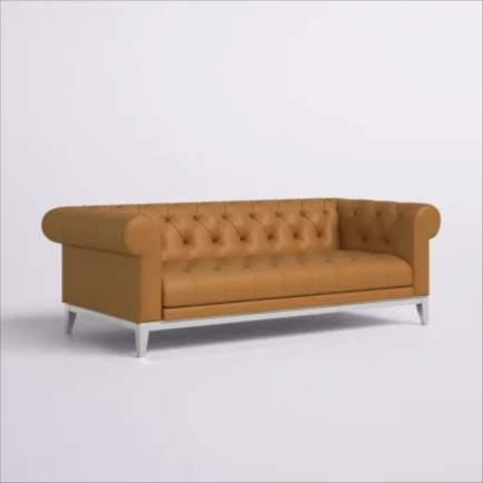 Button-Tufted Leather Match Sofa Chesterfield Sofa