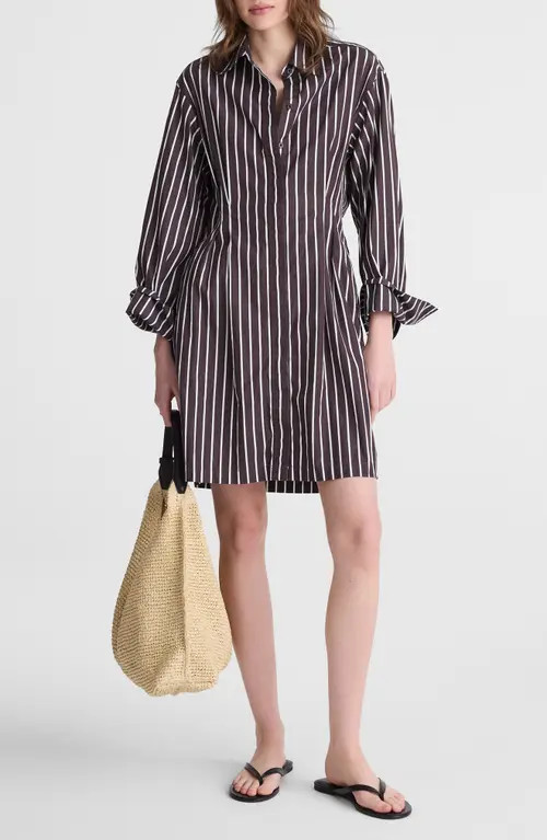 Madewell Tucked Long Sleeve Mini Shirtdress in Chocolate Plum at Nordstrom, Size 4 | Nordstrom
