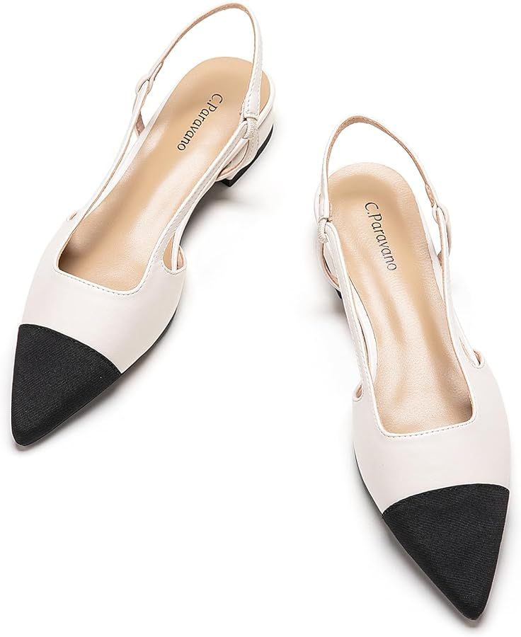 C.Paravano Women's Slingback | Leather Slingback Flats | Pointed Toe Slingback Pumps | Comfort He... | Amazon (US)