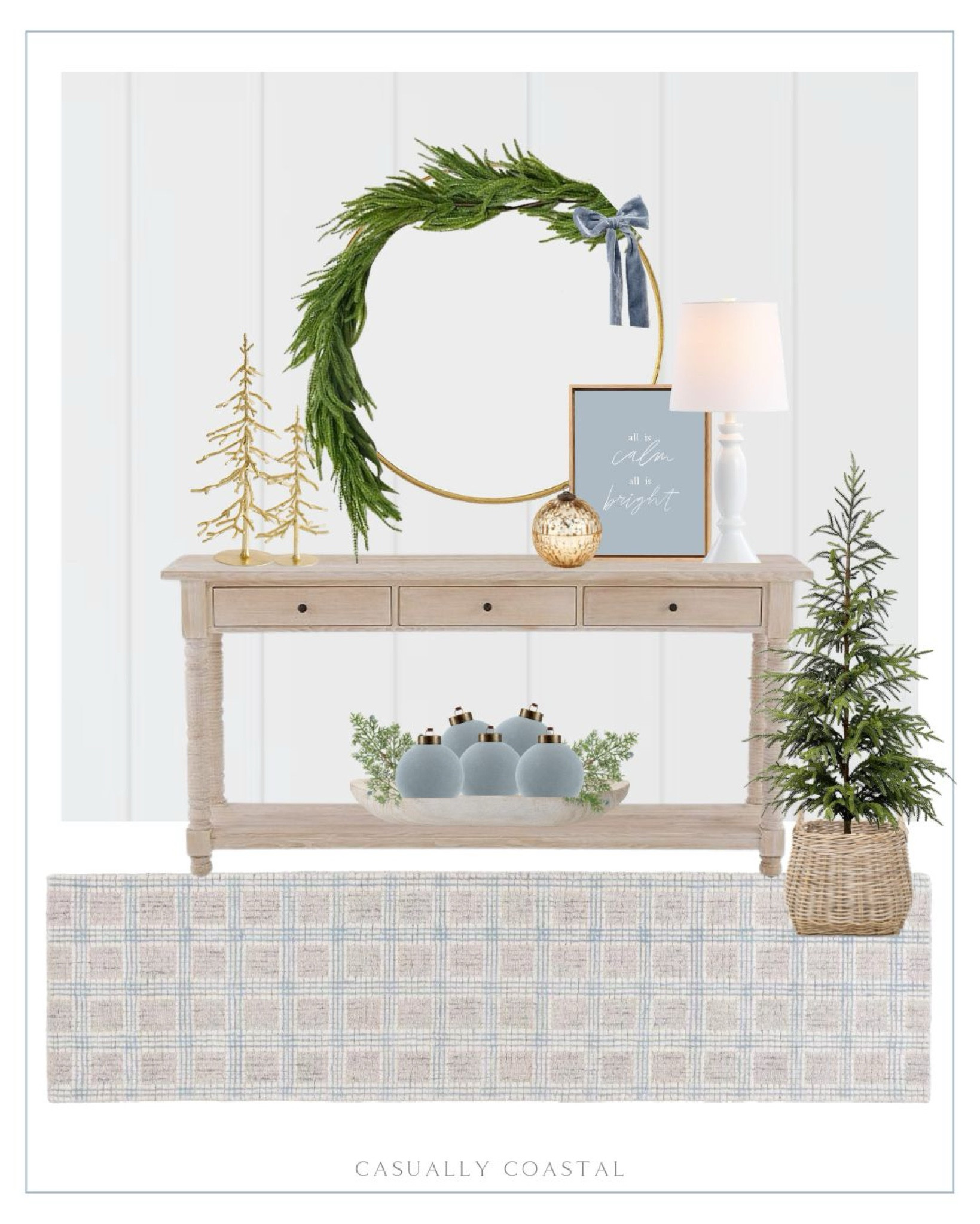 Sharing some holiday styling inspo for your console tables & sideboards! Also, don't sleep on this console table - it's currently marked down to $419 from $1500 and inventory is limited!
----
Coastal home decor, coastal Christmas home decor, styled console table, console table holiday decor, console table christmas decor, artificial juniper cedar branches, ILLUME winter white ornament candle, holiday candles, christmas candles, amazon candles, hostess gifts, christmas artwork, holiday artwork, all is calm all is bright art, Christmas canvas, sculptured trees, gold trees, gold christmas decor, coastal lamp, Amazon lamp, white lamps, serena & lily look for less lighting, Norfolk pine garland, real touch garland, velvet ornaments, blue ornaments, coastal ornaments, Amazon ornaments, white wood bowl, christmas bowl filler, round mirrors, gold mirrors, ballard designs console table, neutral console table, light wood console table, console table with drawers, coastal console table, coastal rug, wool area rug, 4x6 area rug, wicker basket, Amazon basket, 4ft Christmas tree, Amazon Christmas tree, plaid rugs, christmas rugs, wayfair rugs, rugs on sale, 4ft christmas tree, norfolk pine tree, indoor/outdoor christmas tree, front porch trees, amazon christmas tree, wicker basket, amazon baskets, basket for christmas tree

#LTKSaleAlert #LTKHoliday #LTKHome