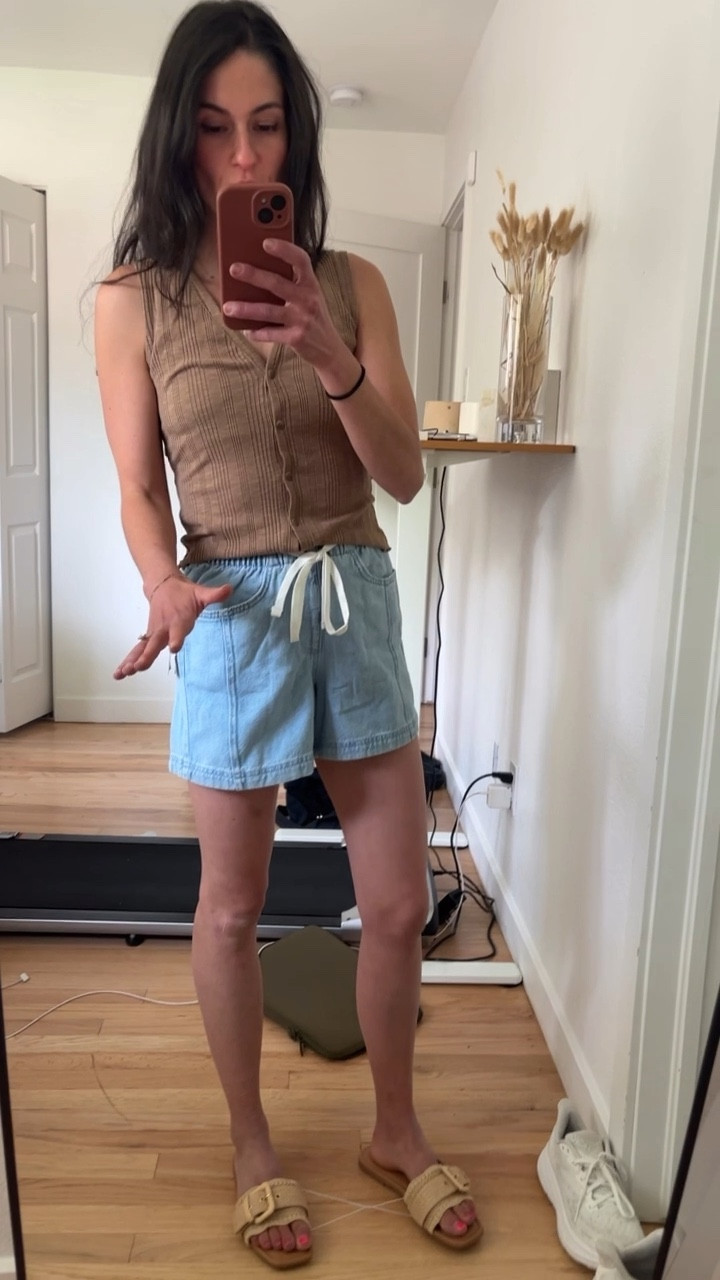 This soft brown textured tank is my go-to with drawstring jean shorts! Also really cute with white jeans. 

#LTKSummerEdit